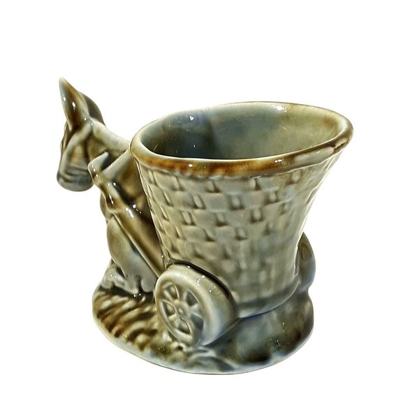 Vintage Shamrock Pottery Donkey Cart Planter 50s Ireland Boho Granny - Picture 2 of 7